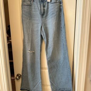 LOFT Light Blue Wide-Leg Distressed Jeans